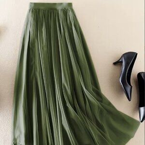 Women's High-Waisted A-Line Skirt with Mesh Panel & Elastic Back - Wide Swing Ha